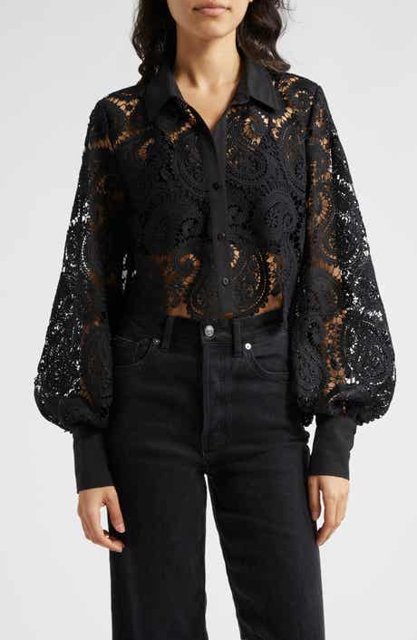 Odelia Allover Lace Crop Button-Up Shirt