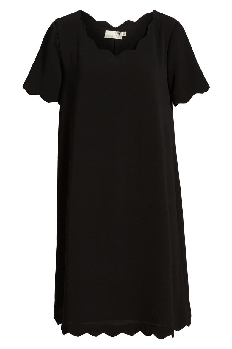 Scallop Shift Dress, Alternate, color, BLACK