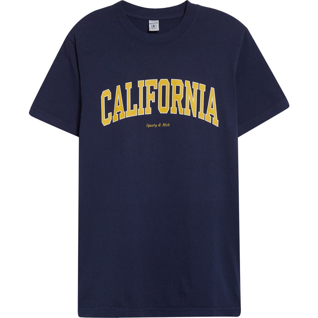 Shop Sporty And Rich Sporty & Rich California Cotton Graphic T-shirt In Navy