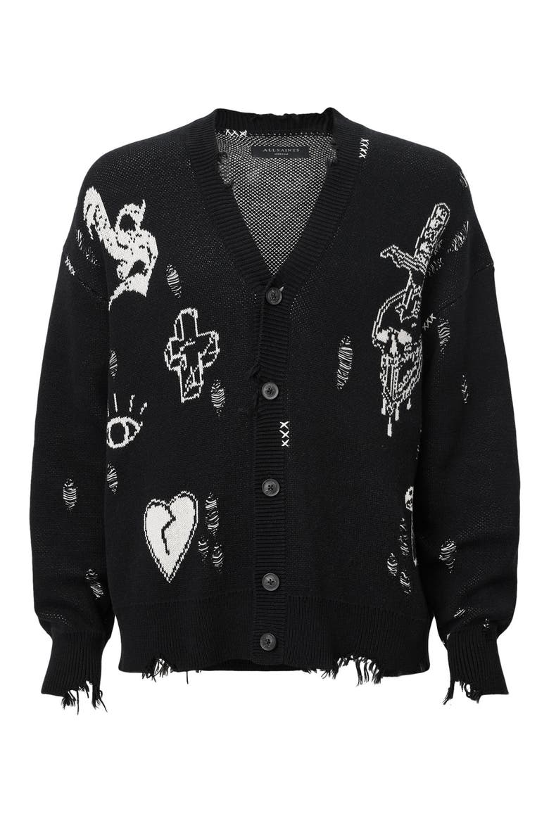 Caledon Jacquard Cardigan, Alternate, color, BLACK/ CHALK WHITE