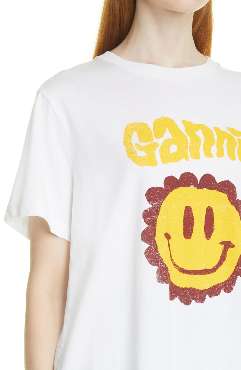 Ganni Smiley Flower Graphic Organic Cotton Tee, Alternate, color,