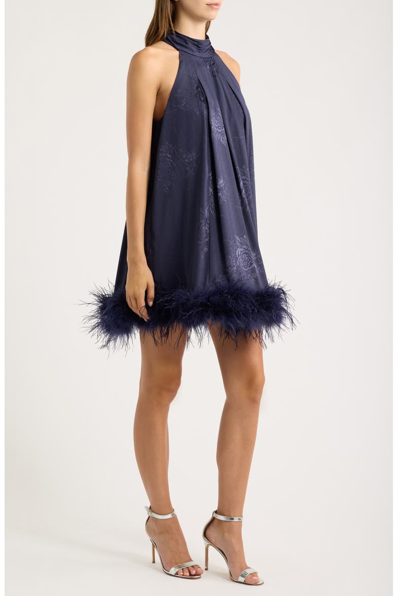 Feather Hem Sleeveless Swing Dress, Alternate, color, NAVY