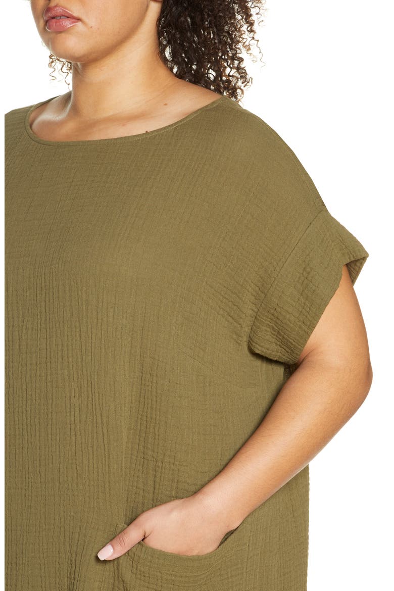 Ballet Neck Organic Cotton Shift Dress, Alternate, color, OLIVE