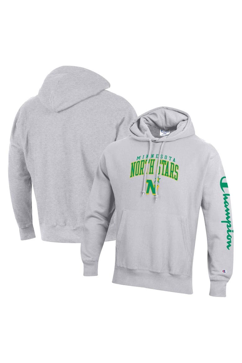 Men's Champion Heather Gray Minnesota North Stars Reverse Weave Pullover Hoodie, Main, color, Heather Gray