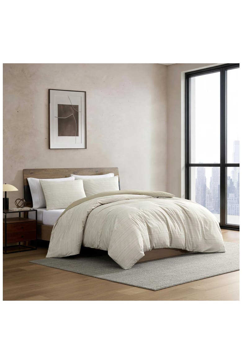 Textured Stripe Duvet Cover Set, Alternate, color, WHITE/ CHAI BEIGE