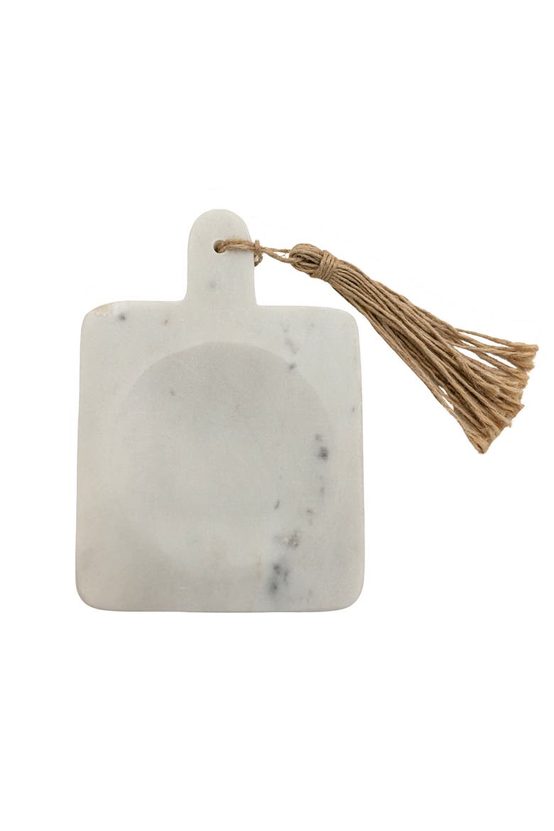4" x 6" White Marble Spoon Rest Holder w/ Jute Decorative Tassel, Main, color, White