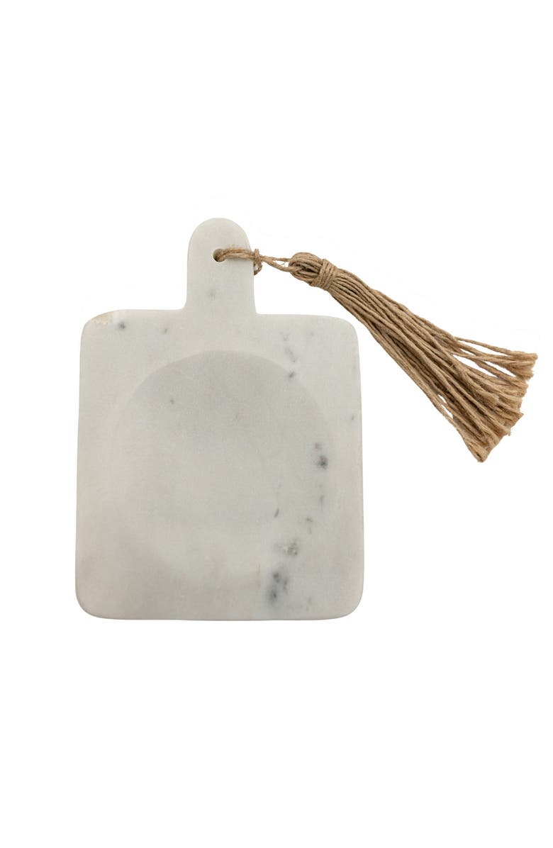 Foreside Home and Garden 4" x 6" White Marble Spoon Rest Holder w/ Jute Decorative Tassel, Main, color, White