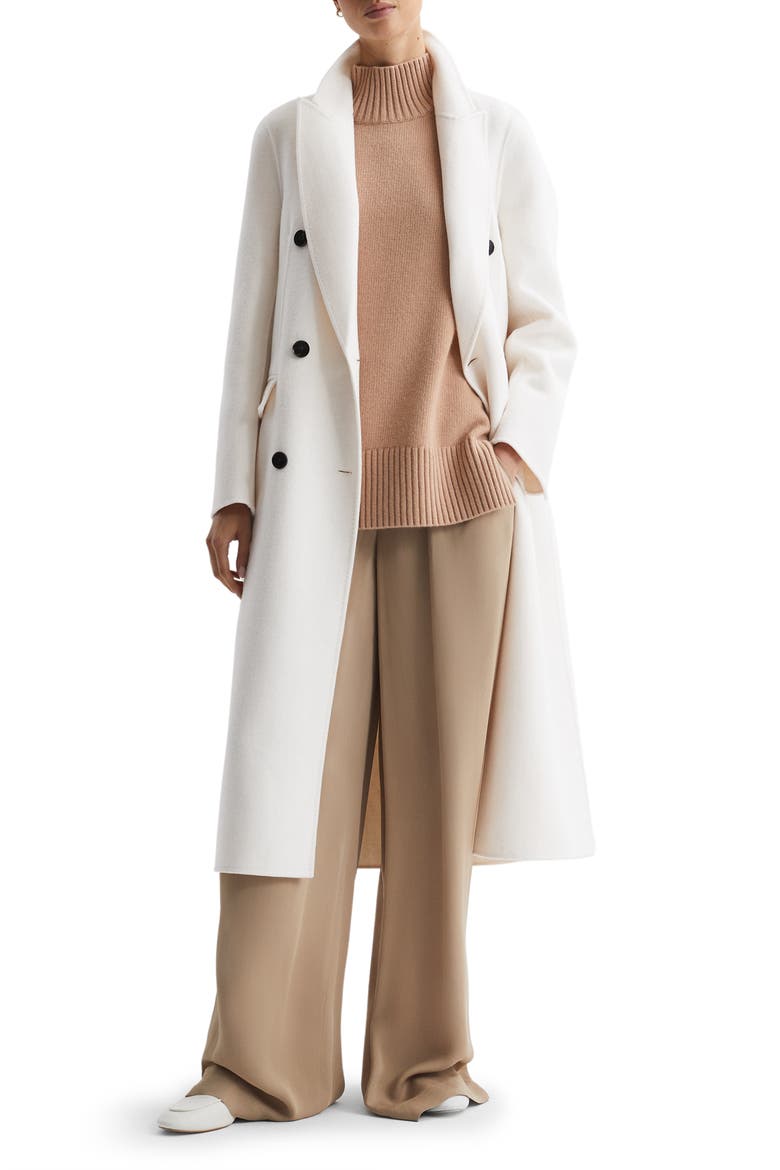 Belted Wool Blend Longline Coat, Main, color, CREAM