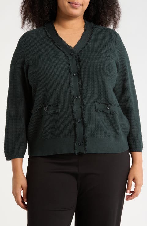 V-Neck Fringe Cardigan (Plus)