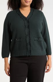 Adrianna Papell V-Neck Fringe Cardigan