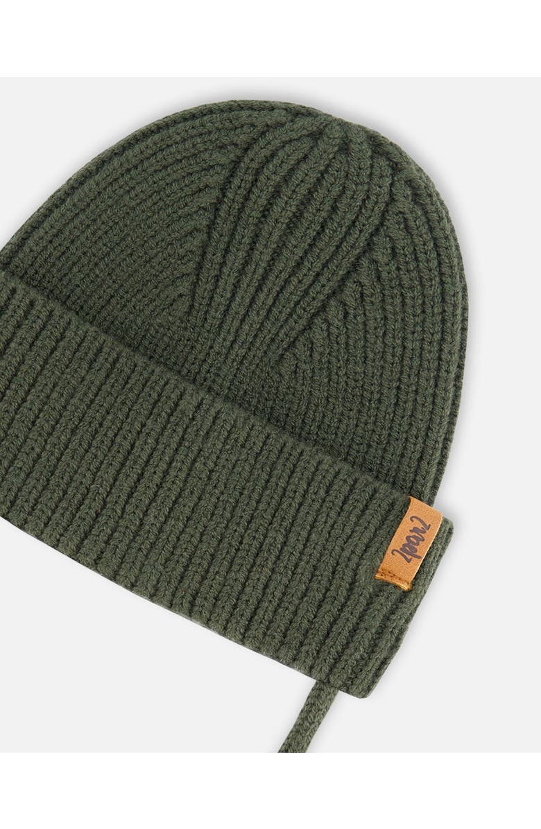 Deux par Deux Baby Boy's Mid-Season Knit Hat With Strings Forest Green, Alternate, color,