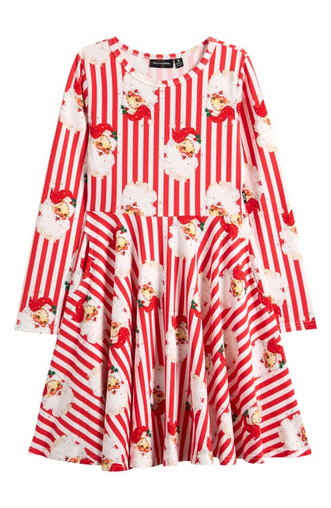 Kids' Fit & Flare Long Sleeve Stretch Cotton Dress (Toddler, Little Kid & Big Kid)