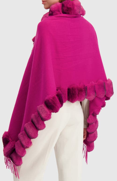 Lyla Grant Cashmere & Wool Blend Cape With Fur-free Chinchilla (faux Fur) Trim) In Pink