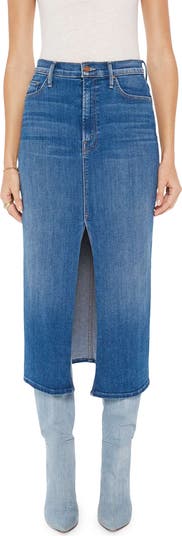 MOTHER The Reverse Pencil Pusher High Waist Denim Midi Skirt