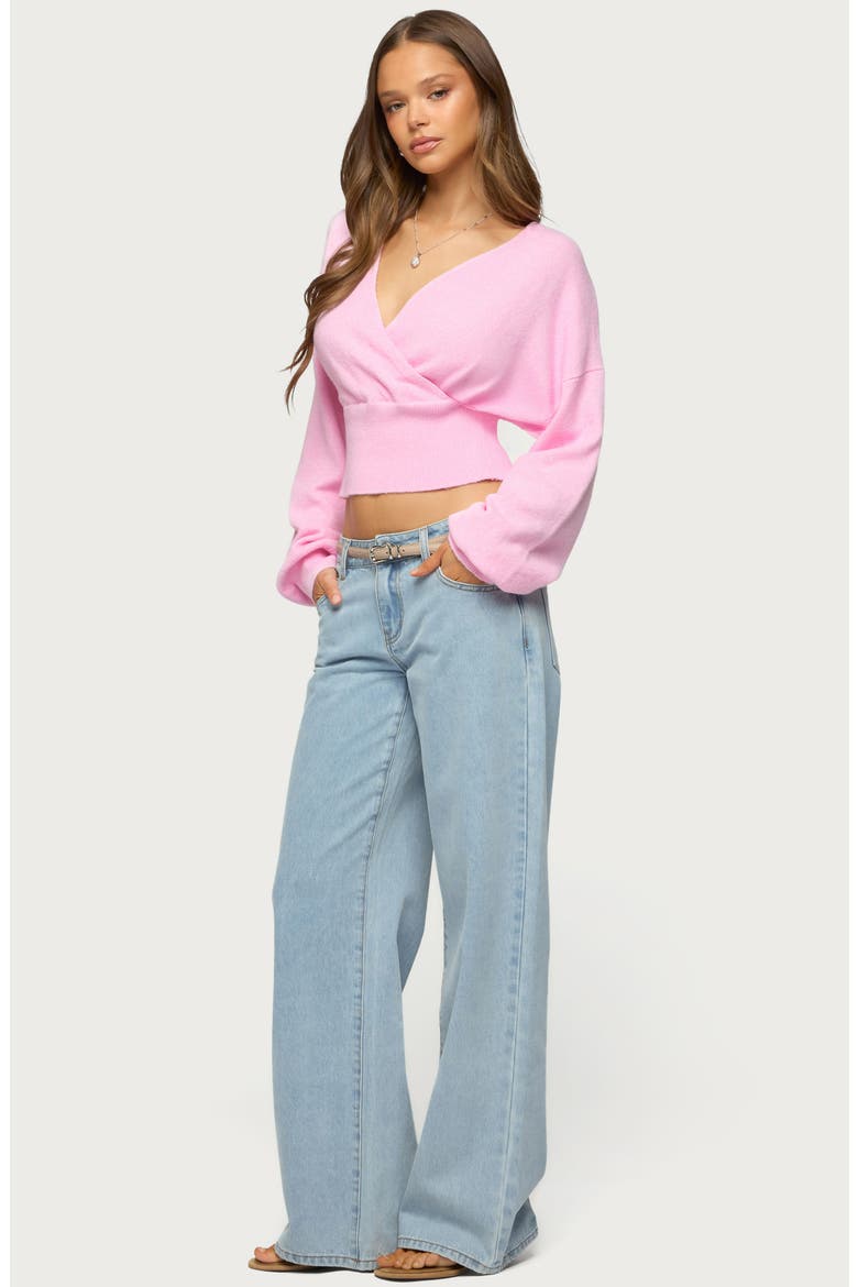 Lillia V-Neck Wrap Crop Sweater, Alternate, color, PINK