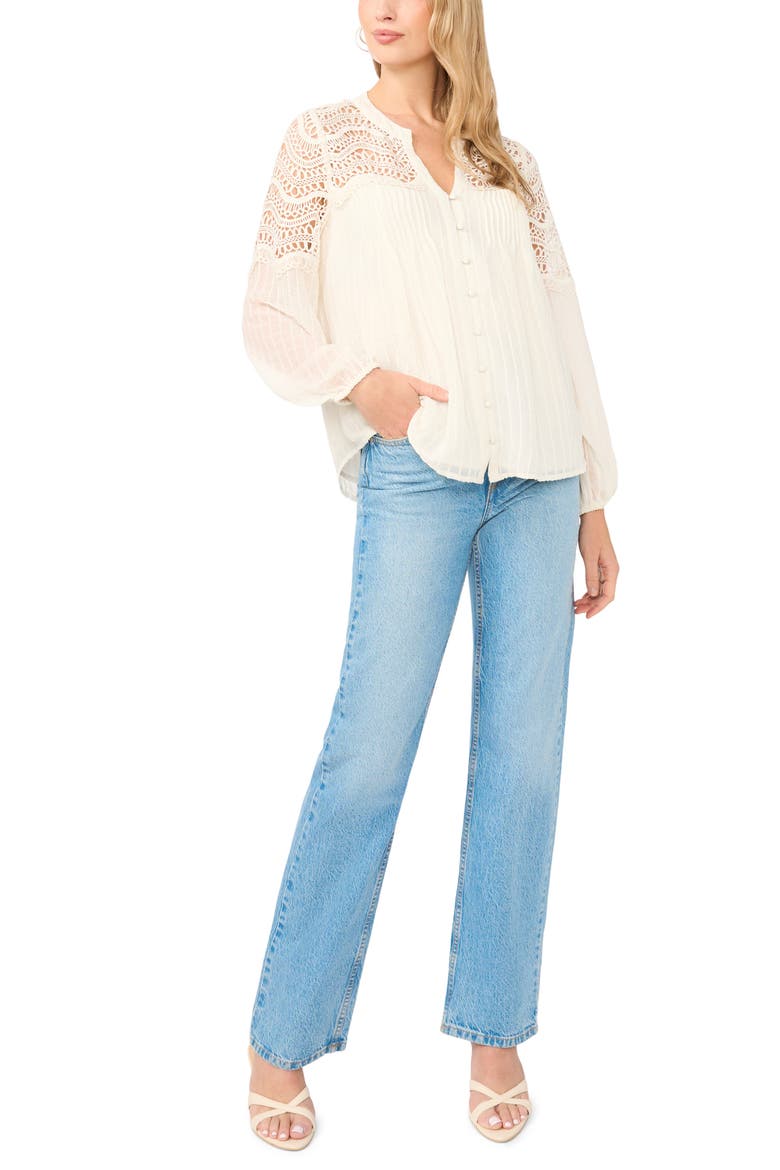 Lace Trim Stripe Pintuck Top, Alternate, color, NEW IVORY