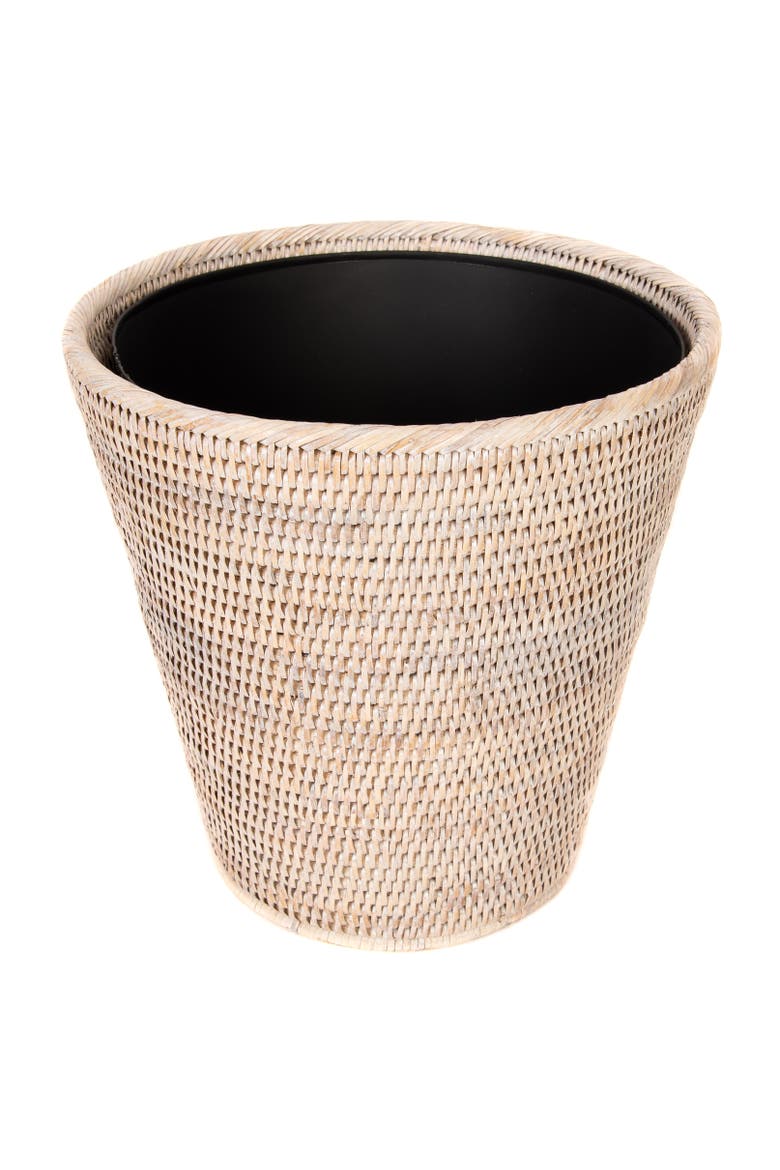 Artifacts Rattan Round Tapered Waste Basket with Metal Liner, Main, color, White Wash