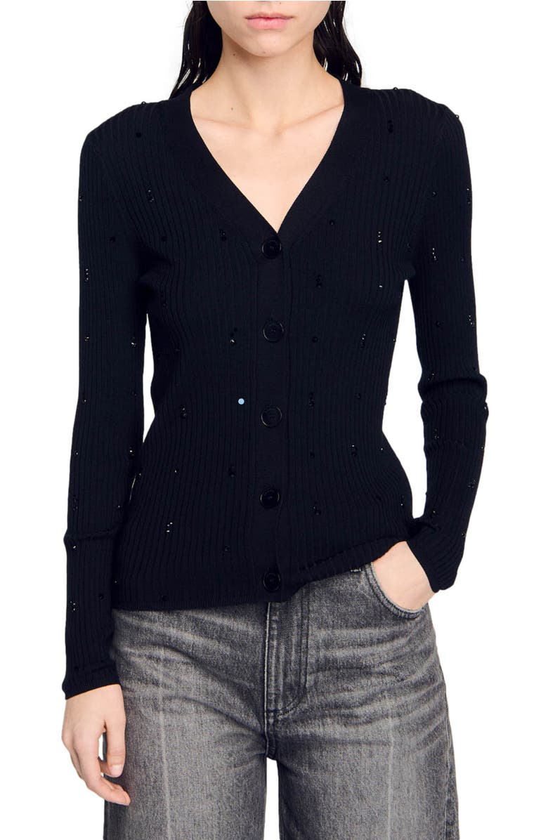SANDRO Rhinestone cardigan, Main, color, 