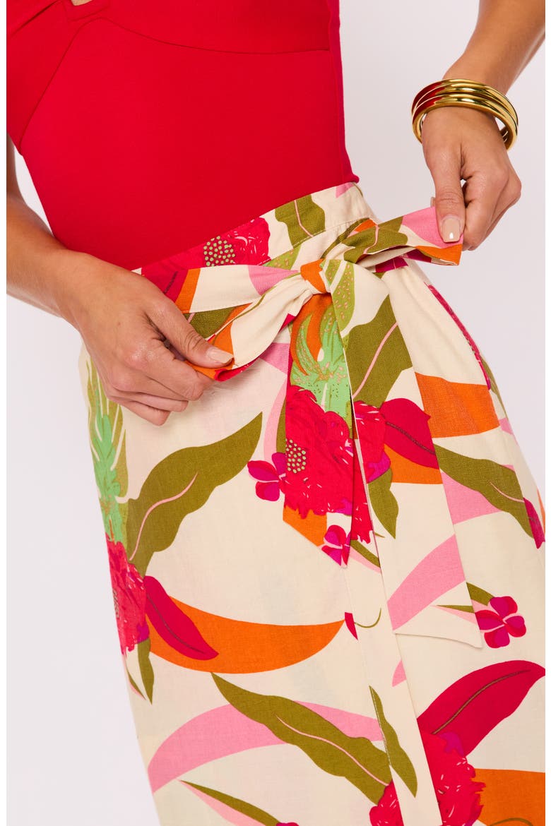 Riviera Printed Faux Wrap Skirt, Alternate, color, CREAM RED