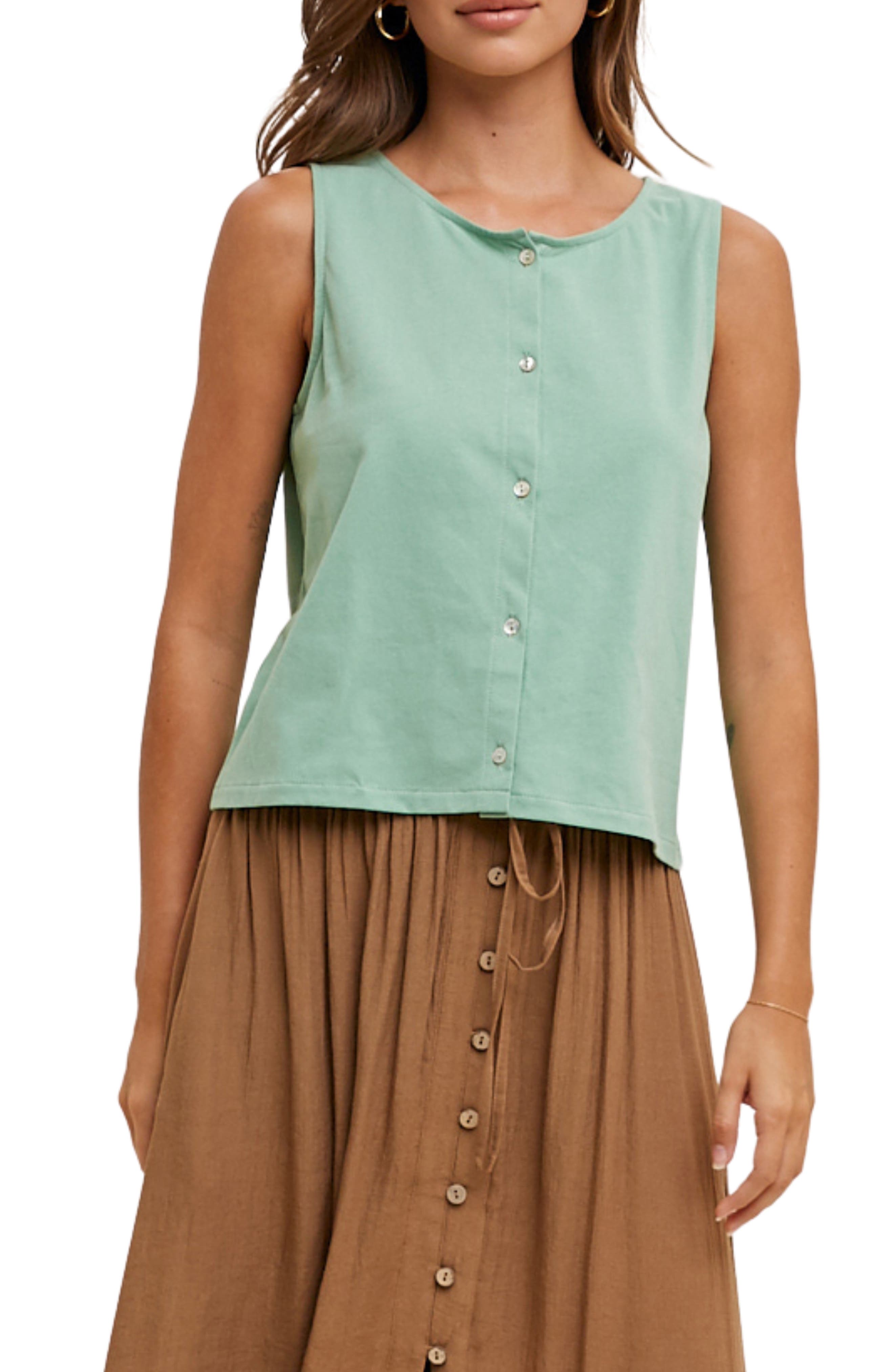 WISHLIST Sleeveless Cotton Button-Up Top