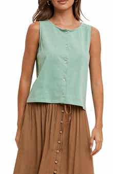 WISHLIST Sleeveless Cotton Button-Up Top