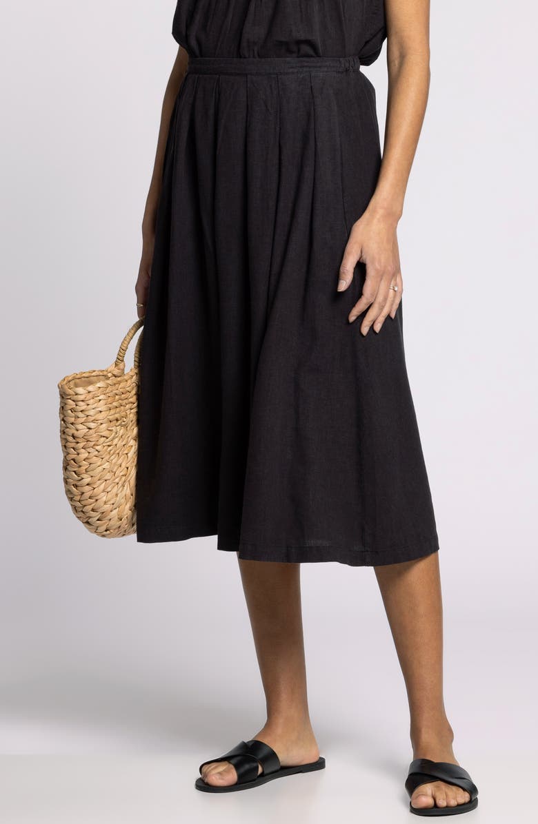 Thread & Supply Lydia Pleated Linen Blend Midi Skirt, Alternate, color, Obsidian