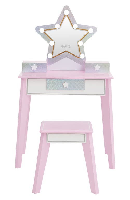 Teamson Kids Fantasy Fields Little Princess Star Vanity Playset with LED Mirror in Pink 