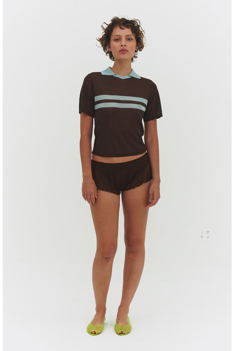 Placed Stripe Polo Sweater, Alternate, color, COCOA