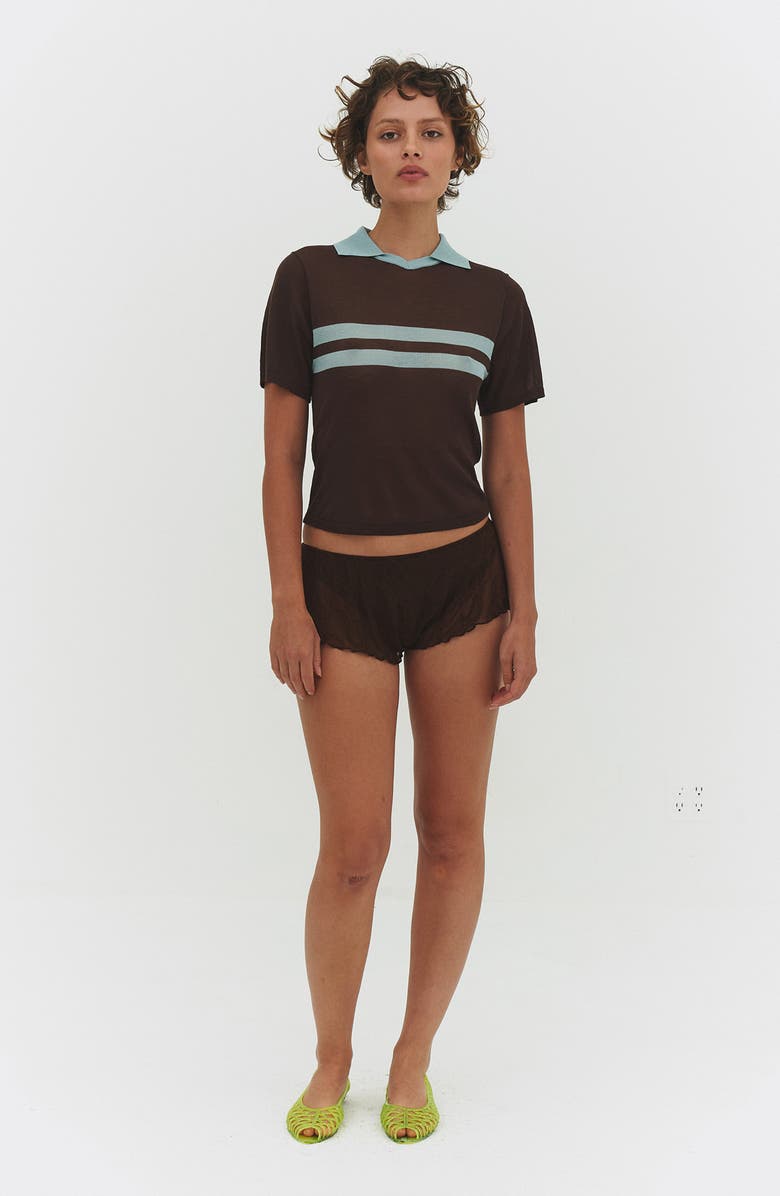 Find Me Now Placed Stripe Polo Sweater, Alternate, color, Cocoa