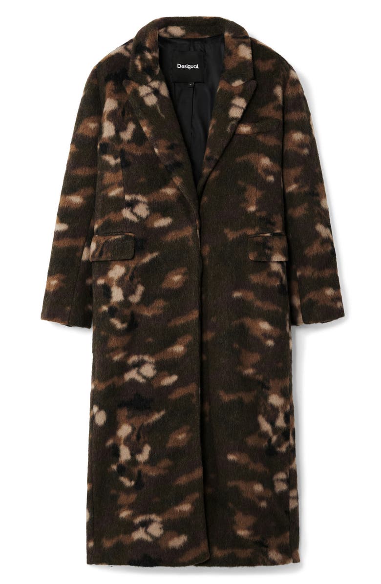 Desigual Sofa Abstract Camo Print Wool Blend Coat, Alternate, color, 