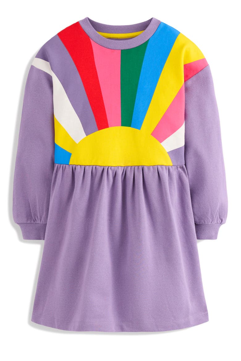 Kids' Drop Shoulder Sweatshirt Dress, Main, color, ASTER PURPLE SUNRAY