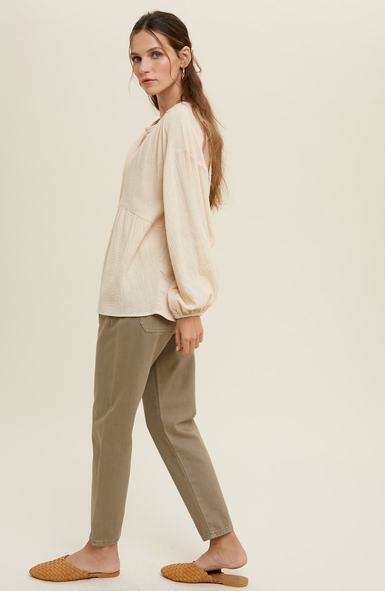 WISHLIST Long Sleeve Cotton Gauze Peplum Top, Alternate, color, Natural