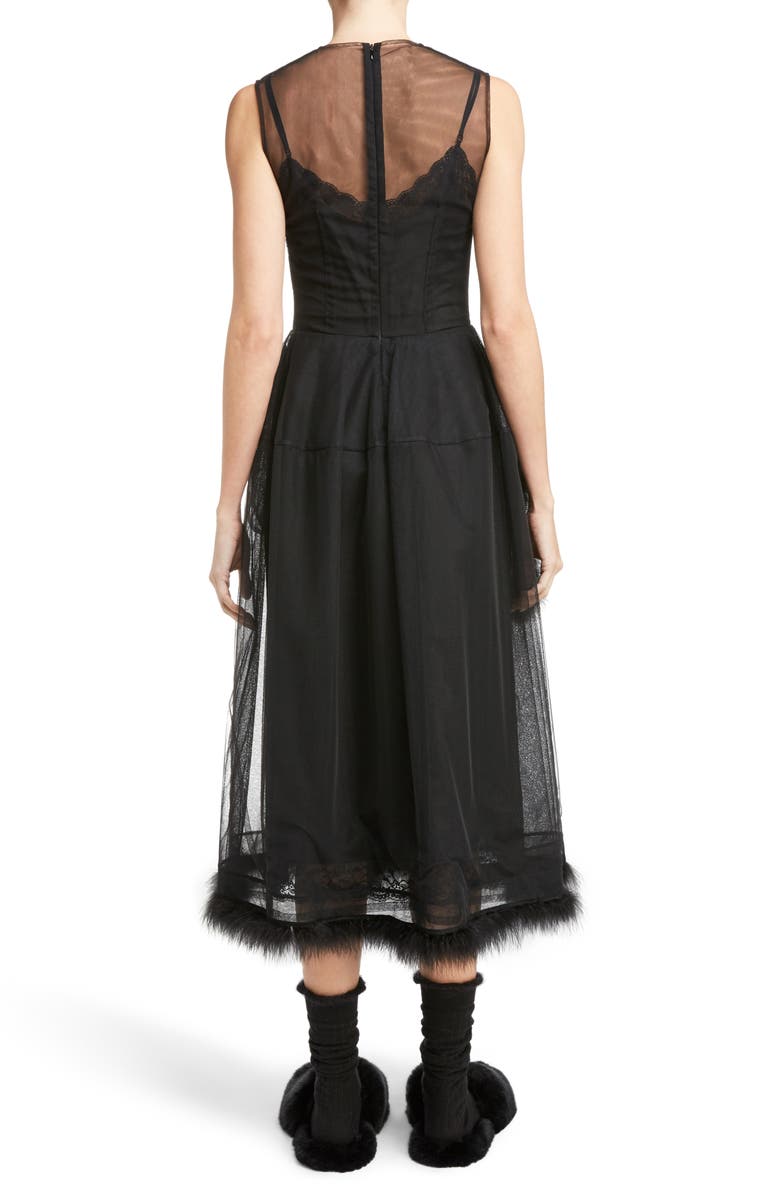 Simone Rocha Teddy Feather Trim Tulle Dress, Alternate, color,