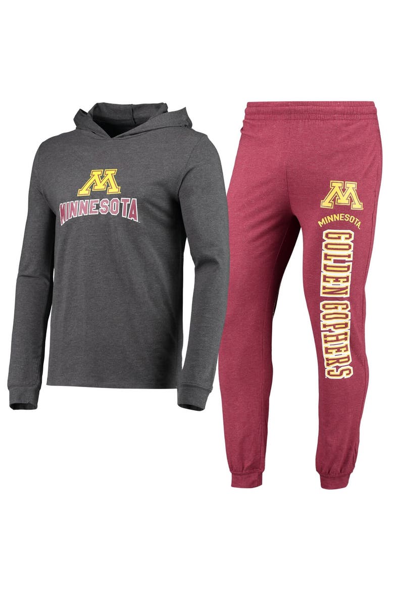 Men's Concepts Sport Maroon/Heather Charcoal Minnesota Golden Gophers Meter Long Sleeve Hoodie T-Shirt & Jogger Pajama Set, Main, color, Maroon