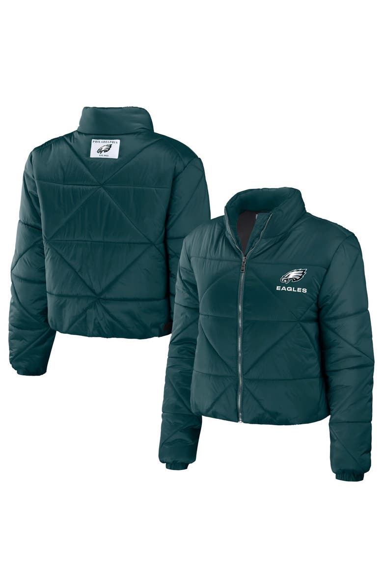 WEAR by Erin Andrews Women's WEAR by Erin Andrews Midnight Green Philadelphia Eagles Cropped Puffer Full-Zip Jacket, Alternate, color, 