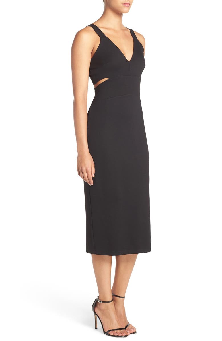 Fraiche by J Cutout Midi Dress, Alternate, color, Black