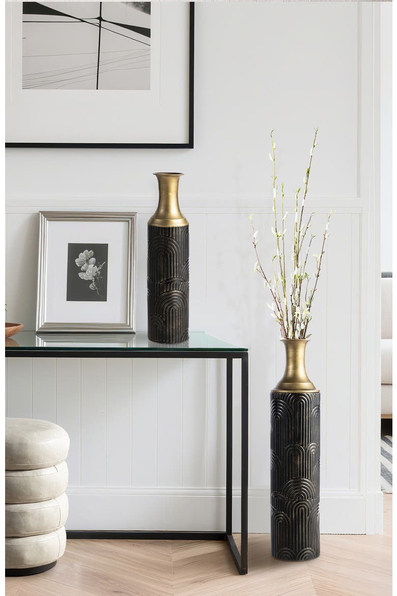 Set of 2 Modern Metal Floor Vases, Alternate, color, Black