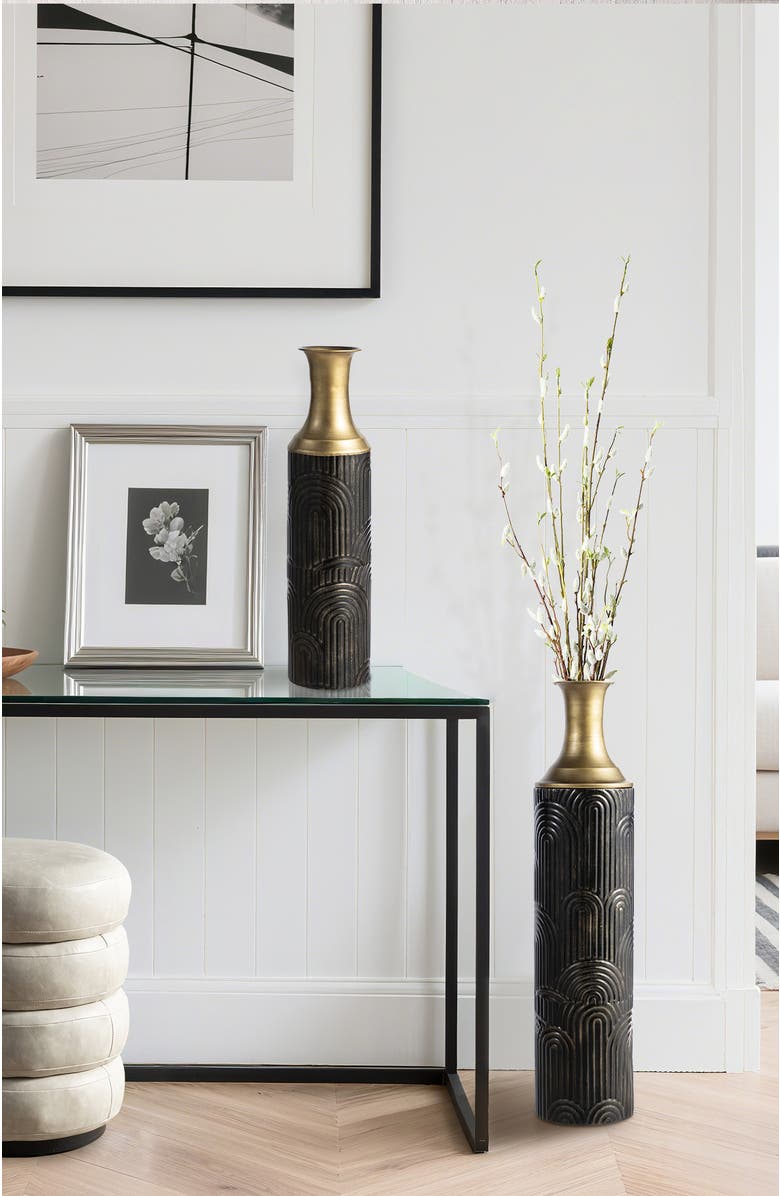 Glitzhome Set of 2 Modern Metal Floor Vases, Alternate, color, Black