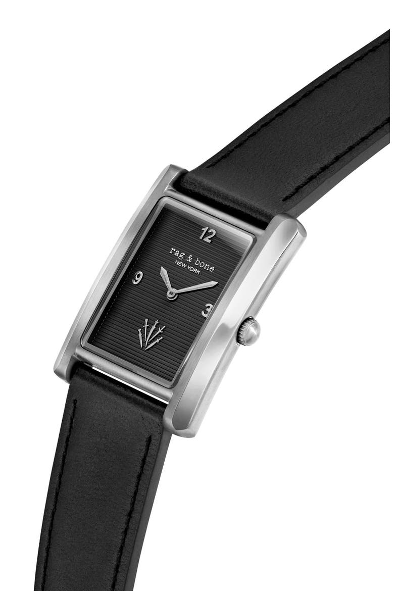 Brynn Leather Strap Tank Watch, 28mm x 38mm, Alternate, color, SILVER-TONE