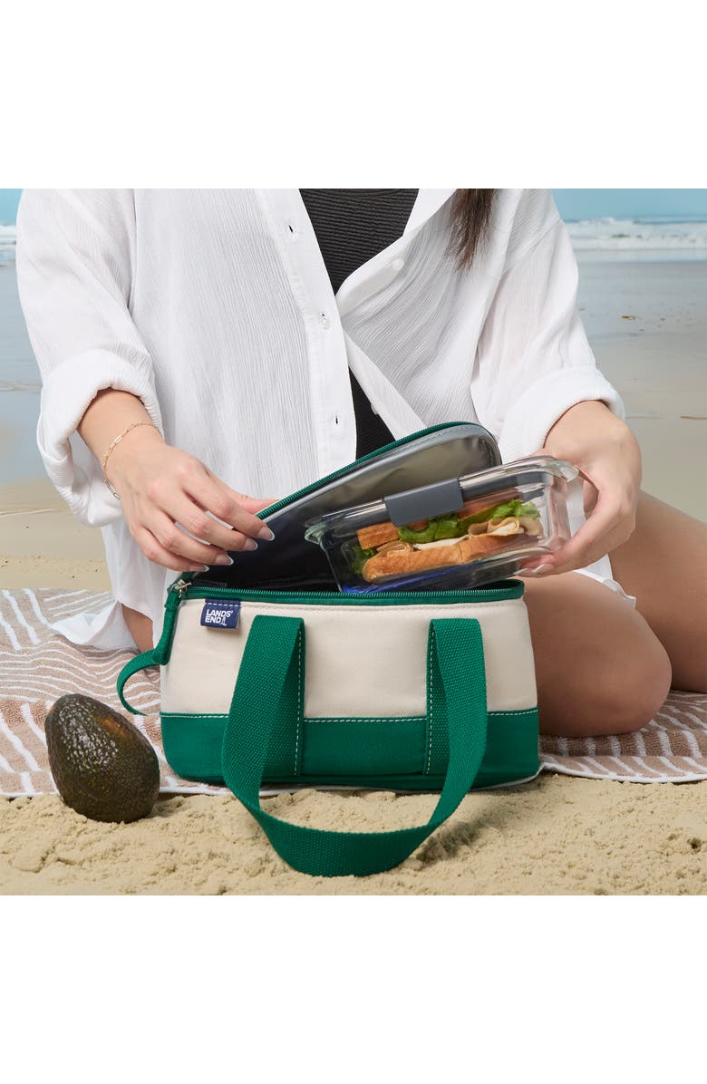 Lands' End Rectangular Small Cooler Bag Insulated 1.5 Gal, Canvas Soft Cooler with Tote Handles and Zip Closure, Alternate, color,