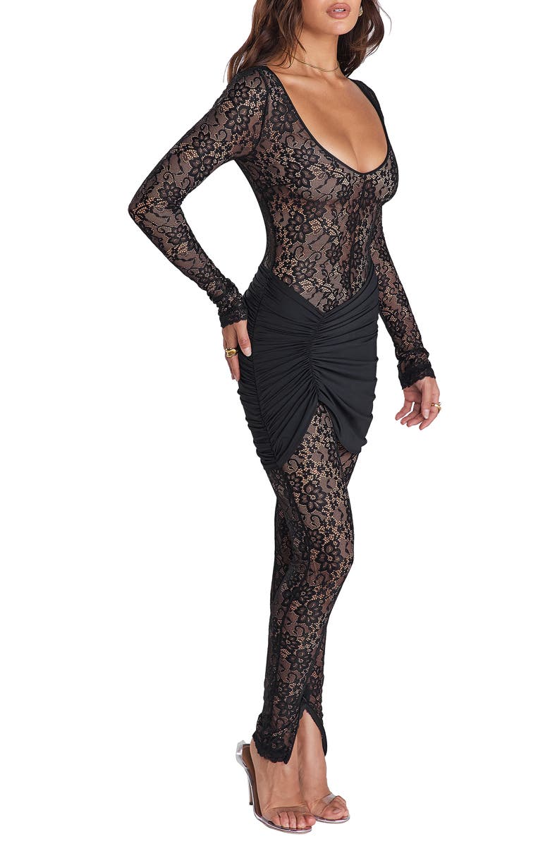 Mistress Rocks Sheer Lace Long Sleeve Catsuit, Alternate, color, 