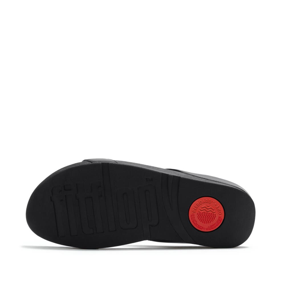 FitFlop Fino Pearls and Crystal H Bar Slides, Alternate, color, Black