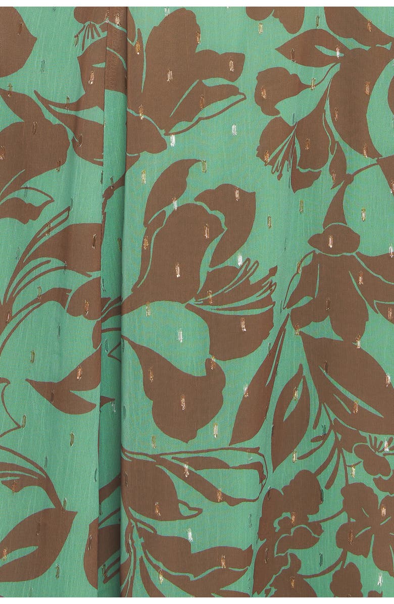 FLYING TOMATO Metallic Print Chiffon Maxi Dress, Alternate, color, Sage Brown