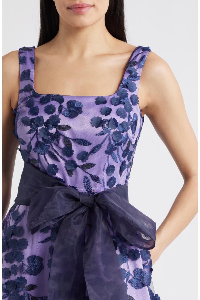 Embroidered Floral Illusion Ballgown, Alternate, color, NAVY LILAC