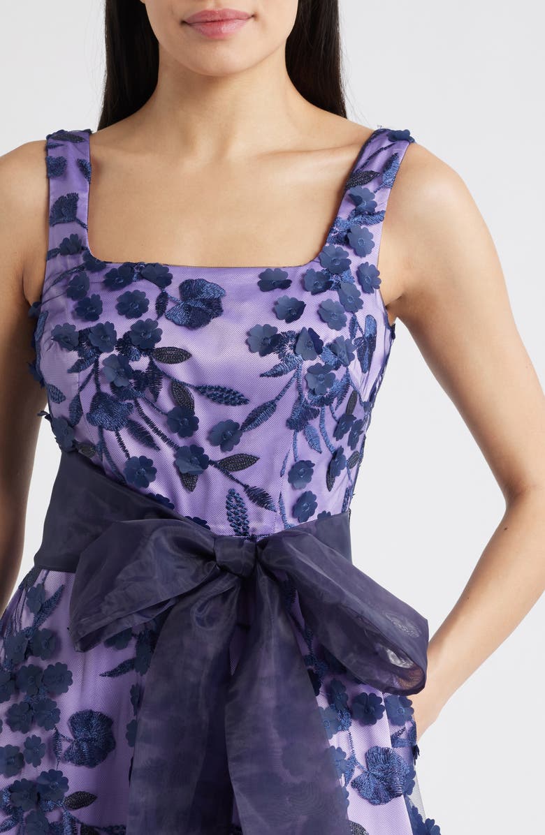 Eliza J Embroidered Floral Illusion Ballgown, Alternate, color, Navy Lilac
