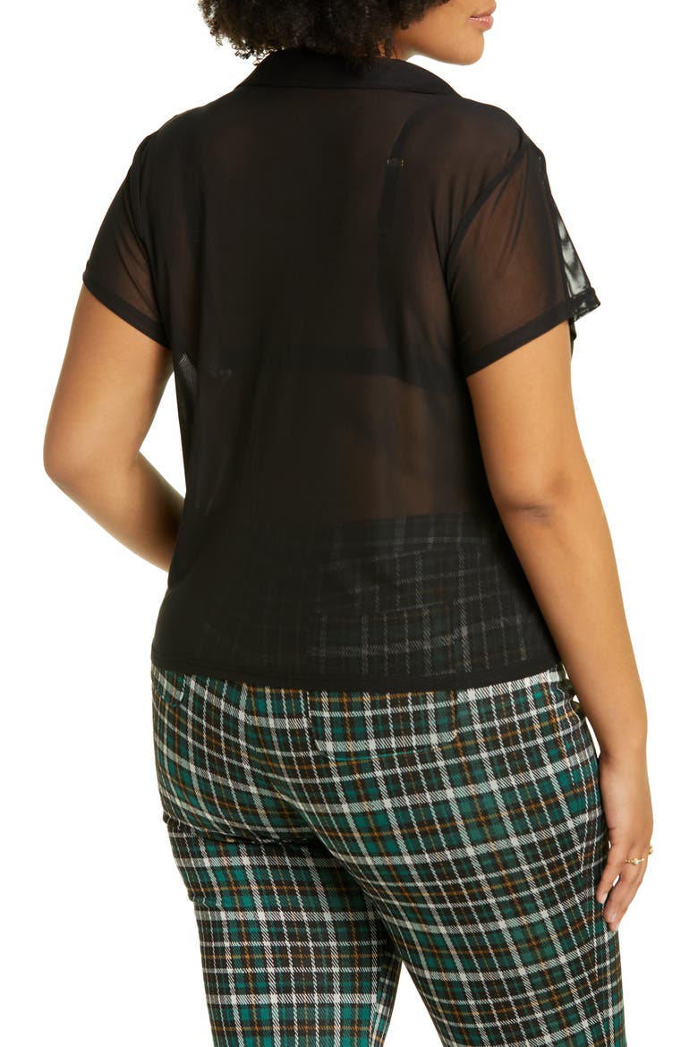 Women's Mesh Short Sleeve Button-Up Shirt, Alternate, color, BLACK