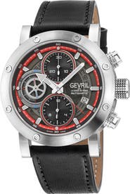 GEVRIL Flat Iron Limited Edition Leather Strap Automatic Chronograph Watch, 42mm
