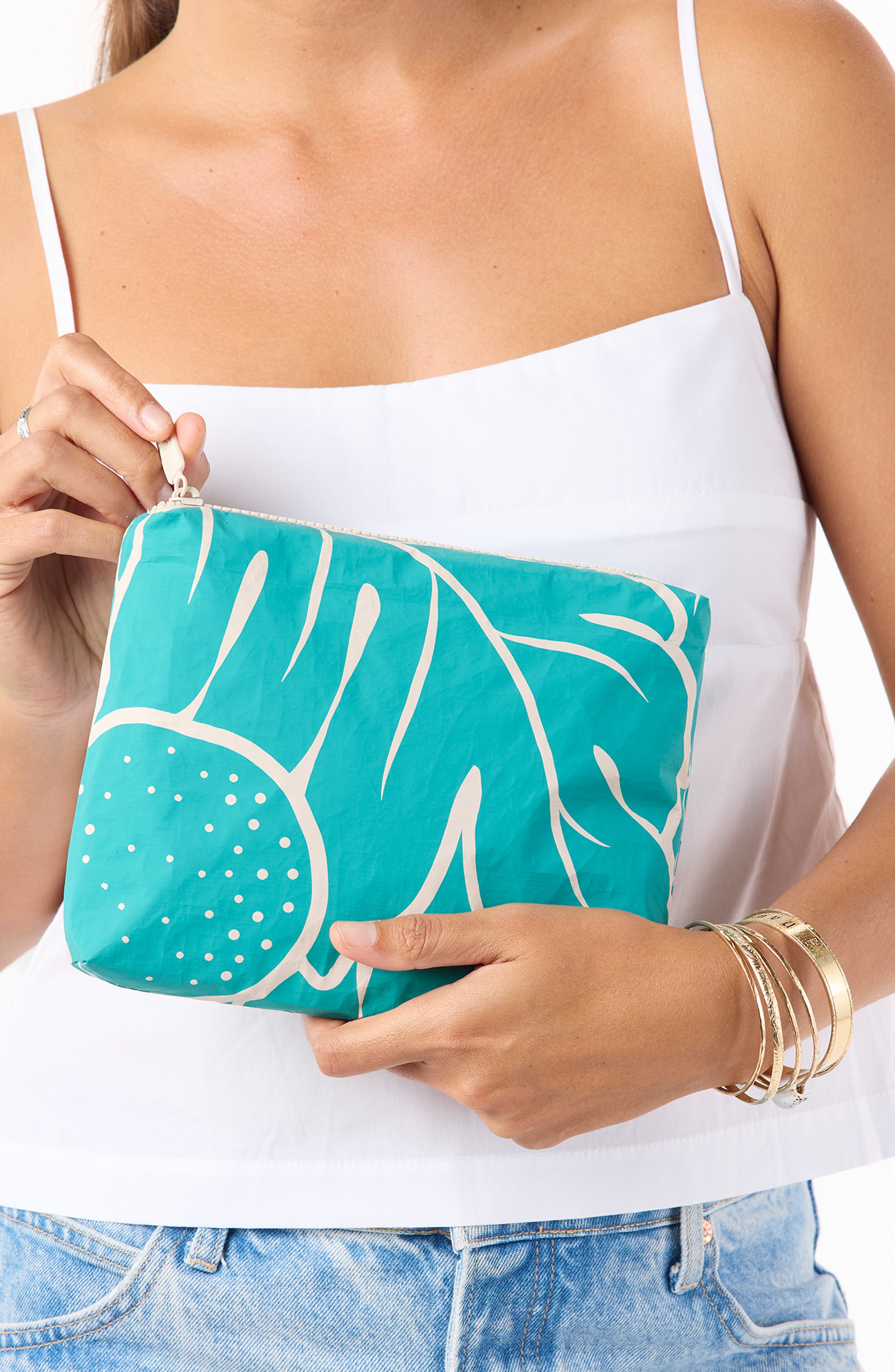 Aloha Collection Small Ulu Nui Water Resistant Tyvek<sup>®</sup> Zip Pouch, Alternate, color, Dark Teal/ Sandstone