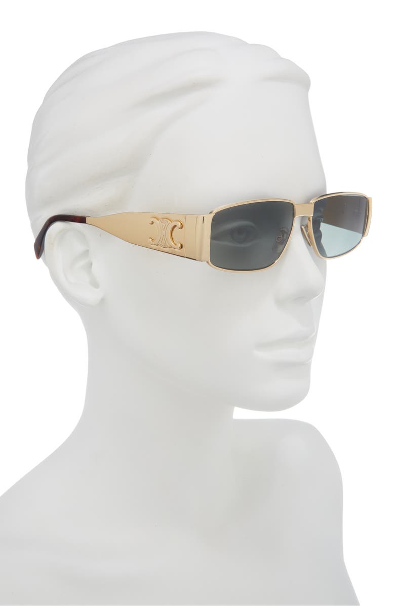 CELINE Triomphe 06 59mm Rectangular Sunglasses, Alternate, color, Shiny Endura Gold / Green