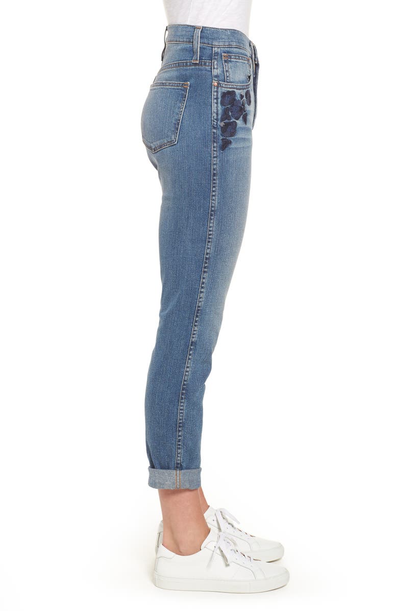 Caslon<sup>®</sup> Arden High Waist Embroidered Boyfriend Jeans, Alternate, color, 